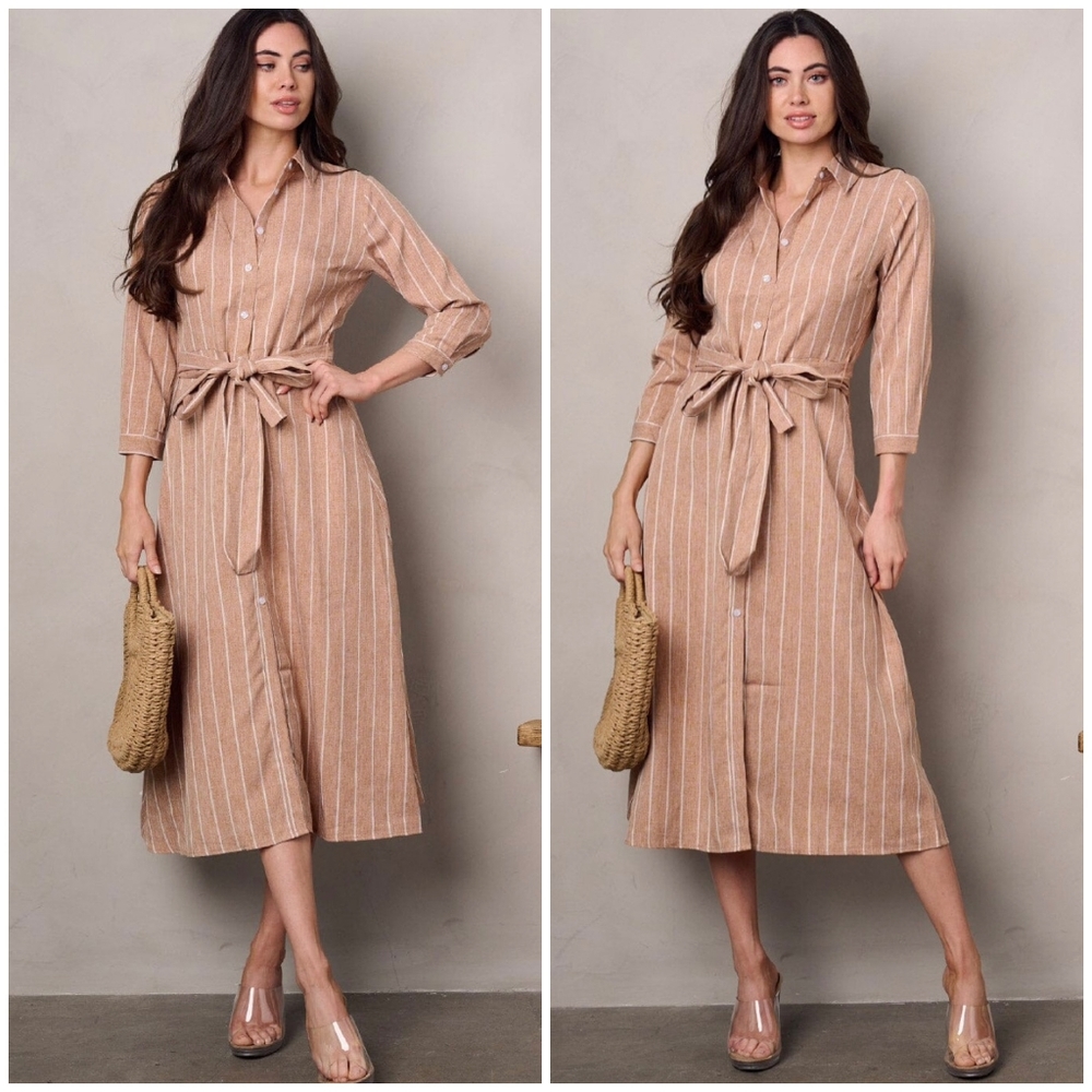 LAST 1❗️Chic Feminine Shirt Midi Dress - Picture 3 of 5